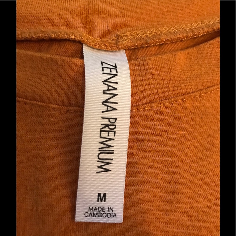 Zenana premium M pumpkin autumn orange and B&W stripe top - Picture 3 of 9